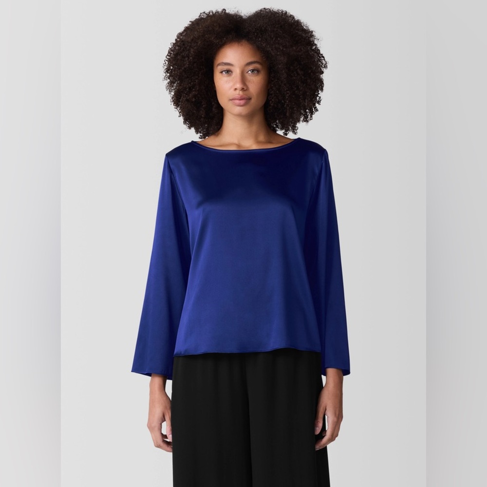 NWT Eileen Fisher Stretch Silk Charmeuse Bateau Neck Top